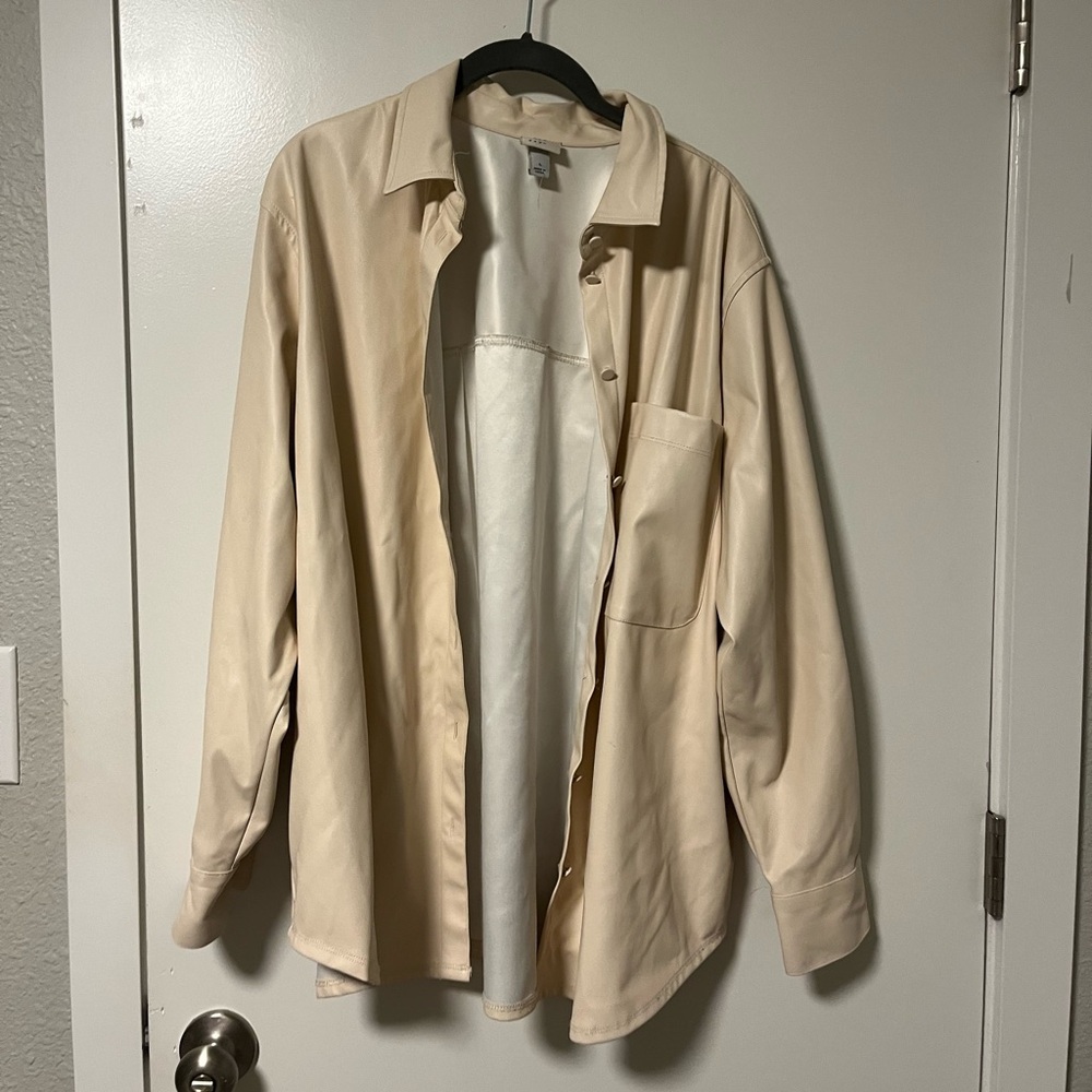 NWOT Women’s Pleather Cream Button-Up Shirt